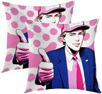 Batmerry American President Man Throw Pillow Covers, Smile Thumbs-Up Pink Spot Background Decorative Pillow Covers Digital Printing Blended for Couch Sofa Bed Invisible Zipper 24X24 in(Set of 2) by Batmerry