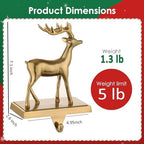 2 Pack 3D Christmas Stocking Holders for Mantle Xmas Reindeer Antique Gold Stocking Holder for Fireplace Xmas Stocking Hooks Weighted Hangers Holiday Christmas Decorations Supplies (Antique Deer) - Image 2