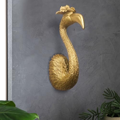 GUSFREUD Gold Animal Heads Sculptures Wall Art - 13" Resin Faux Flamingo for Home Wall Decor, Bird Wall Hanging Decoration for Living Room, Bedroom & Kitchen, Unique Gift Idea - Image 6