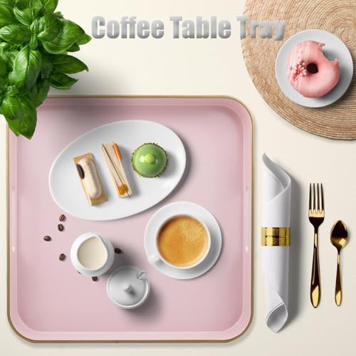 Pink Square Decorative Tray with Handles, 13"*13" Versatile Serving Tray for Coffee Table, Ottoman, Ideal for Serving, Displaying, Organizing - Image 6