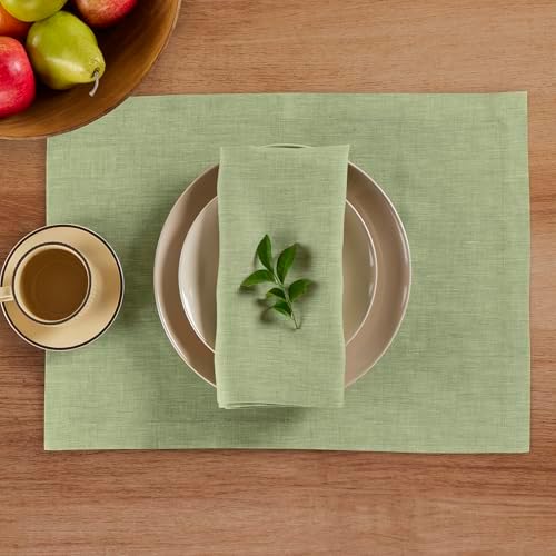 Solino Home 100% Pure Linen Placemats Olive, Athena 14 x 19 in, Set of 4 - Image 2