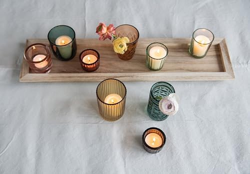 Creative Co-Op Round Glass Votive Holders on Wood Tray, Multicolor, Set of 9 - Image 4