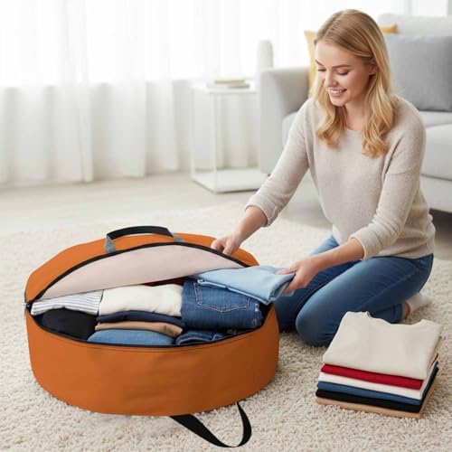 36 Inch Round Storage Bag 1 Pack,Solid Art Minimalist Pure Orange Waterproof Wreath Storage Container with Handles&Zipper Plain Single Bright Color Closet Organizer Bags Garland Box - Image 3