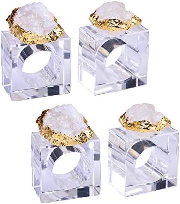 AMOYSTONE White Quartz Napkin Rings Glass Base Dining Table Decor by AMOYSTONE%C2%AE