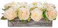 DILATATA Flower Arrangement with Wooden Vase 14" Artificial Flowers in Pot - Fake Flowers Roses Peonies Hydrangeas in Wooden Vase Potted Flower Centerpieces for Table Decor Living Room - Pale Yellow by DILATATA