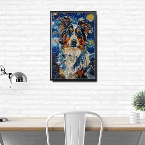 Metal Sign Vintage Tin Sign Australian Shepherd Starry Night Shepherd Vigilant Herder in Sky for Home Farm and Seasonal Displays Rustproof Aluminum 12×16 Inches with Metal Frame - Image 3