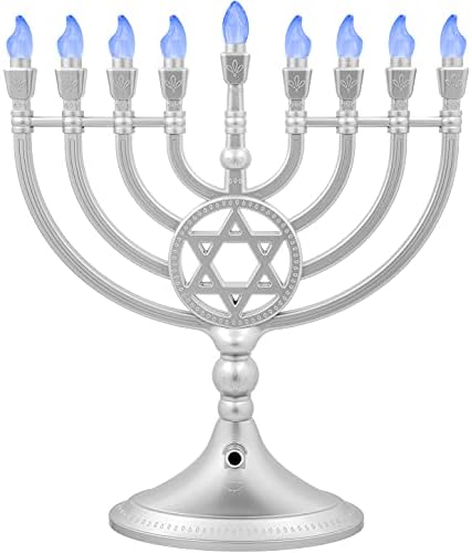 The Dreidel Company Traditional LED Electric Silver Matte Hanukkah Menorah Full Size 13 Inches Tall Battery or USB Powered - Includes a Micro USB Charging Cable - Image 2
