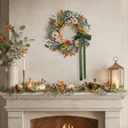 20 Inch Pre-Lit Pumpkin Fall Wreath with Velvet Bow for Front Door - Image 5