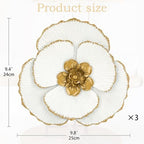 DILATATA 3 Pcs Metal Flower Wall Art Set 10 Inch Rustic Modern Floral Sculpture 3D Metal Flower Wall Hanging Accent for Indoor Living Room Bedroom Kitchen Bathroom Garden Patio Decor - White - Image 2