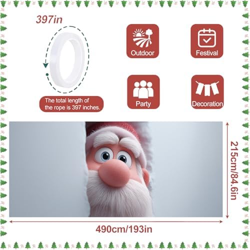 Christmas Garage Door Banner 7x16FT, Santa Claus Peeking Through Wall, Large Outdoor Xmas Garage Door Cover, Decoration for Driveways, Holiday Parties and Winter Wonderland - Image 4