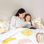Rainbow Comforter Set King Size, Girls Butterfly Bedding Sets, Cartoon Rainbow Quilt Sets, Colorful Sun Clouds Comforters, Iridescent Print Down Comforter, Geometric Stripes Soft Lightweight Bedding - Image 5