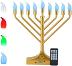 Electric Hanukkah Menorah,RGB Led Menorahs for Chanukah Decoration,Color Changing with Remote Control & Push-Button to Choose The Day and Timer Options Battery/USB Powered,Gold by NbHnJs