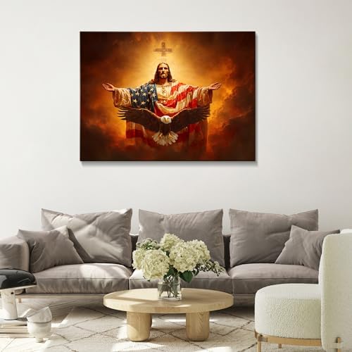 July 4th Patriotic Canvas Wall Art 4th of July USA Decorations American Flag and Eagle Painting Inspirational Picture Wall Decor Independence Day Home Decor 16x24in - Image 2