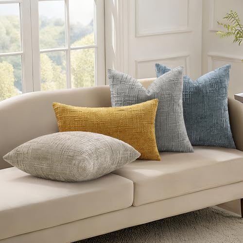 decorUhome Textured Chenille Throw Pillow Covers 24x24 Set of 2 Grey - Image 6