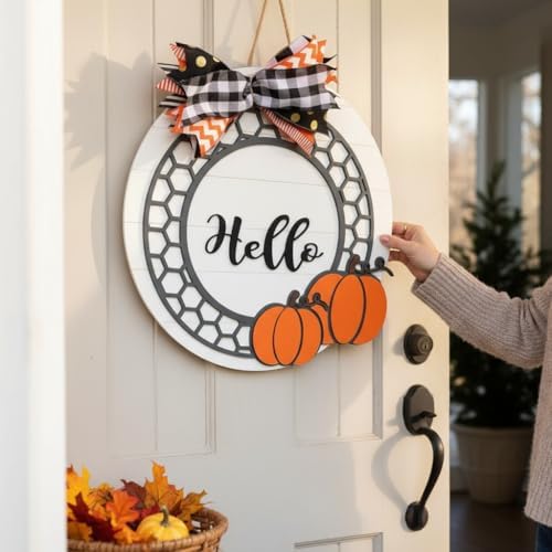 Wood front door sign Wood sign Home decor Welcome sign Sign for front door House warming gift Wedding gift (Wired Pumpkin, 22" Width) - Image 3
