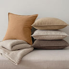 MIULEE Neutral Brown Boho Linen Pillow Covers 22x22 Inch Pack of 4 - Image 7