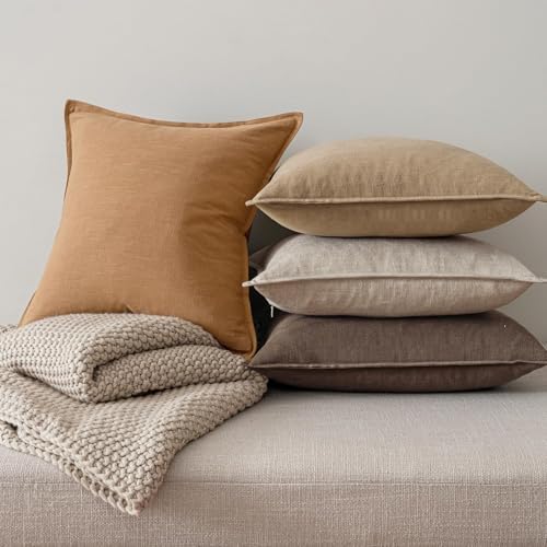 MIULEE Neutral Brown Boho Linen Pillow Covers 22x22 Inch Pack of 4 - Image 7
