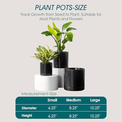 vancasso Ceramic Planters, Plant Pots for Indoor Plants, 6.25+8.25+10.25 Inch Ceramic Pots for Plants, Flower Pots with Drainage Holes (Black, 6.25+8.25+10.25 Inch) - Image 3