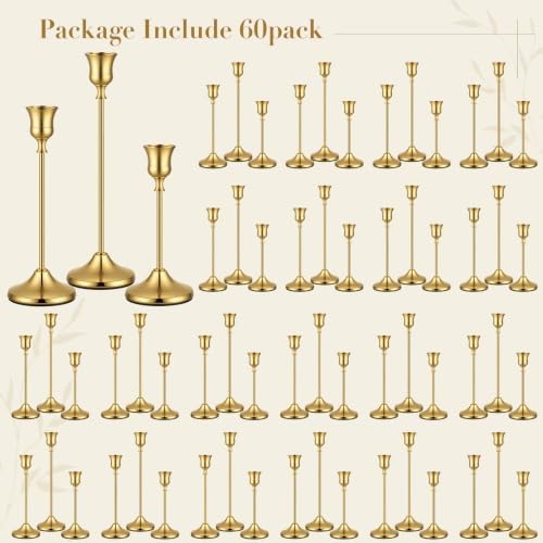 60 Pack Brass Metal Taper Candle Holders Set,Vintage Metal Candlestick - Image 7