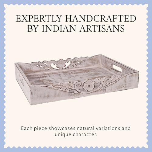 Mela Artisans Orchid Mango Wood Serving Tray - Distressed White, 16x12 in - Image 4