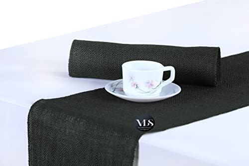 VDS Pack of 12, Burlap Table Runner 100% Natural Jute Rustic Hessian Table Cloth Centrepiece for Wedding Bridal Shower Birthday Event Party Banquet Table Decoration (Size 12X108 Inch)(Black) - Image 4