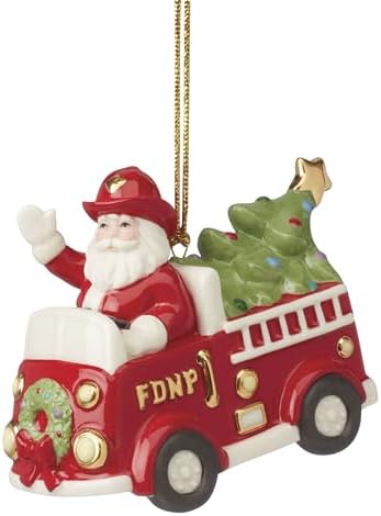 Lenox Santa in Fire Truck Christmas Hanging Ornament by Lenox