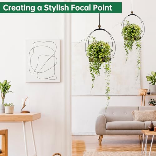 hismocal Hanging Planter for Indoor Plants,Plant Hanger with Sturdy Wood Base & Pot, Modern Boho Macrame Plant Hanger,Wall Ceiling Window Stands(2 Pack+Pots) - Image 5