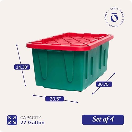 HOMZ Durabilt Plastic Storage Bins with Lids, 27 Gal, Red/Green, 4 Pack - Image 4