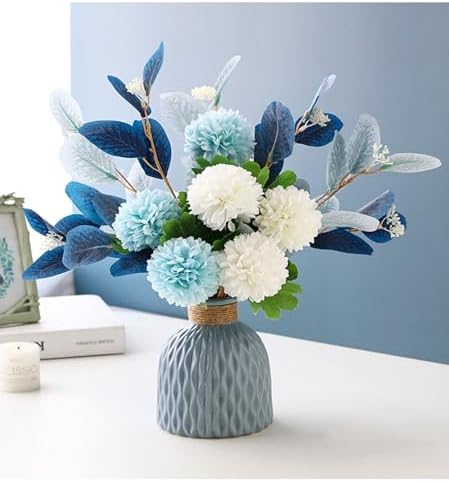 Artificial Flowers with Ceramic Vase Faux Hydrangea Flower Arrangements Table Centerpieces for Home Garden Party Wedding Decoration - Image 5