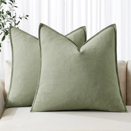 MIULEE Decorative Linen Euro Sham Pillow Covers 26x26 Sage Green by MIULEE