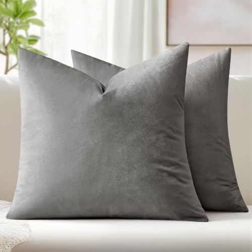 MIULEE 26x26 Inch Pack of 2 Euro Velvet Throw Pillow Covers Grey by MIULEE