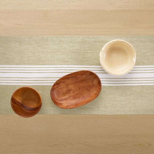 Solino Home 100% Linen Table Runner, 14 x 120 in, White and Khaki Striped - Image 3