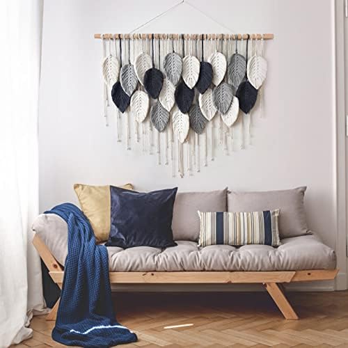 Weldomcor Macrame Wall Hanging Leaf Woven Tapestry Bohemian Chic Wall Hanging Feather Large Handmade Wall Art Decor for Bedroom Living Room Apartment Ornament, 39 inch - Image 5