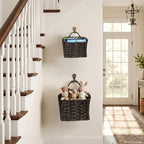 Set of 2 Wicker Wall Baskets for Hanging Storage, Handwoven Boho Wall Organizer, Decorative Wall Mounted Basket Set for Entryway, Mail, Keys, Plants, Flowers & Home Decor, Plastic Rattan Strap - Image 6