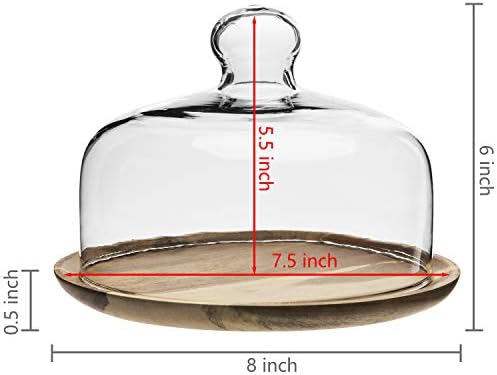 MyGift 7.5 Inch Glass Cloche Dome Dessert Tray with Acacia Wood Base - Image 5