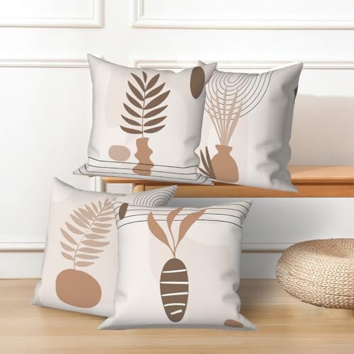 Abstract Bohemian Pillow Covers 22"x22" Set of 4, Modern Aesthetic Plant Leaves Pillow Cases for Sofa Chair Couch Bed Office Garden Patio Farmhouse Indoor Outdoor Decorative - Image 3