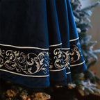 Christmas Tree Skirt 60 inch, Blue Luxury Velvet Plush Faux Fur Extra Large Skirts with Silver Embroidered Vintage Pattern, Classic Retro Christmas Tree Decorations Gifts - Image 3
