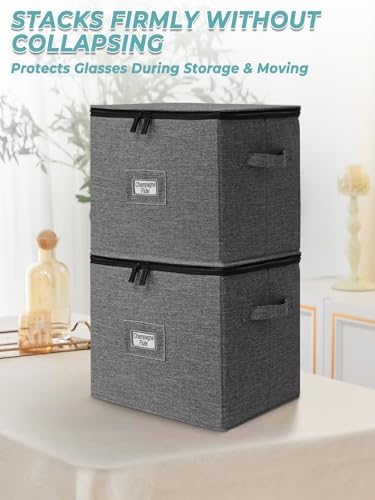 Cirhy Hard Shell Champagne Glass Storage Box with Dividers, 2-Pack, Grey - Image 5