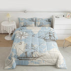 Nautical Comforter Set Full, World Map Bedding Set for Kids Boys Girls Teens, Retro Sailboat Ocean Duvet Insert, Vintage Anchor Compass Down Comforter, Yacht Sketch Quilted Comforter, White Blue - Image 2