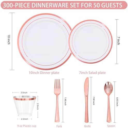 WELLIFE 300 PCS Rose Gold Disposable Dinnerware Set for 50 Guests - Image 6