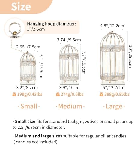 NUPTIO Decorative Candle Lanterns White, Distressed White Metal Bird Cage - Image 6