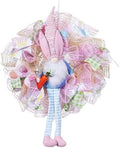 Easter Wreaths for Front Door with Lights,Easter Door Wreath,Easter Mesh Wreath,Bunny Spring Colorful Easter Decorations Holiday Ornament for Home Indoor Outdoor Supplies (Pink Long Leg) by YOUDRN