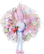 Easter Wreaths for Front Door with Lights,Easter Door Wreath,Easter Mesh Wreath,Bunny Spring Colorful Easter Decorations Holiday Ornament for Home Indoor Outdoor Supplies (Pink Long Leg) by YOUDRN