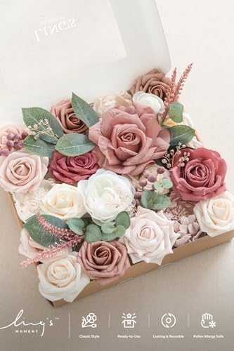 Ling's moment Fake Flowers Box, Cinnamon Rose & Ivory Grand Combo - Image 6