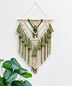 BMIDRUT Hanging Macrame Tapestry Woven Boho Wall Art Handmade Macrame Tapestry Home Wall Decor Wall Pediment 18x30 Inch (Green) - Image 2