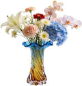 Hand Blown Glass Vase - Blue & Gold Gradient Unique Flower Vase for Centerpieces, Home Decor & Living Room Table Colored Glass Vase for Flowers by Suruim