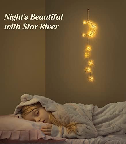 Lewondr Hanging Light, Moon Star Fairy Lights Indoor Decorative Lights - Image 6