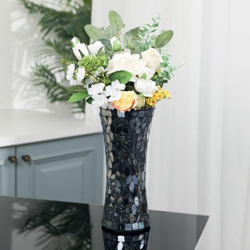 Mosaic Flower Glass Vase, 12 Inch Black Mosaic Vase for Centerpiece - Image 6