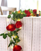 FiveSeasonStuff 29 Ft 4 Pack Christmas Red Rose Silk Flower Garland Artificial Flowers Decoration Hanging Floral with 66 feet String Lights - Image 3