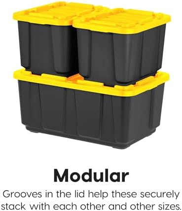 IRIS USA 4-Pack 27 Gal Heavy Duty Storage Tote Bins with Lids, Black/Yellow - Image 5